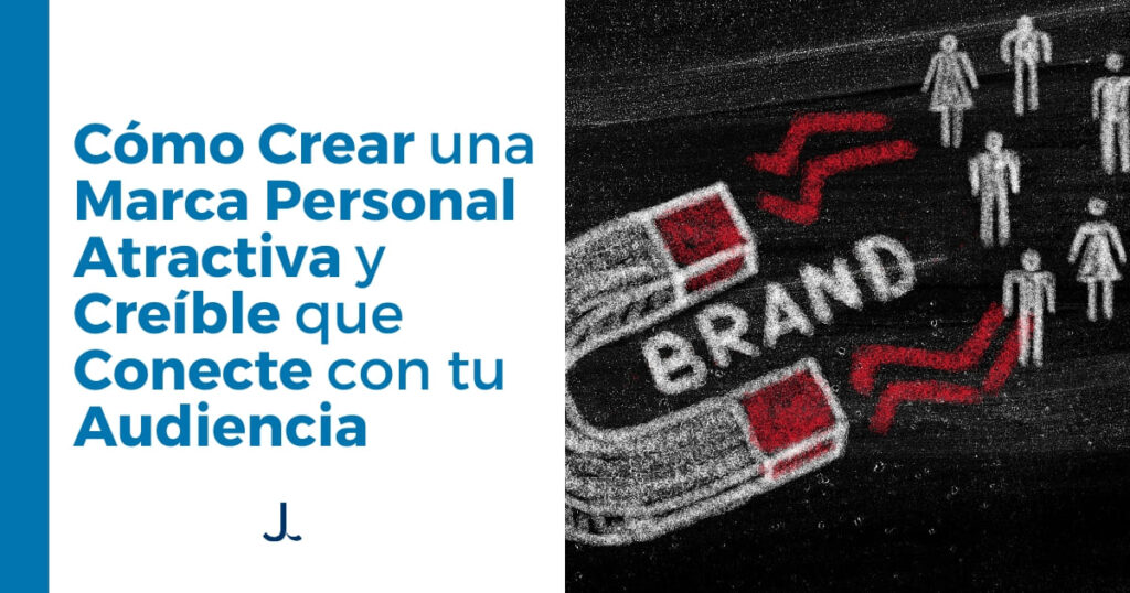 Ilustración de un imán atrayendo personas con la palabra "Brand", representando la conexión de una marca personal con su audiencia.