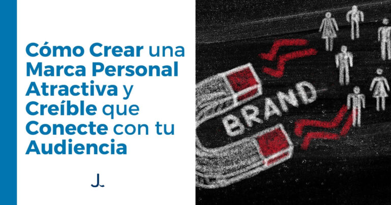 Ilustración de un imán atrayendo personas con la palabra "Brand", representando la conexión de una marca personal con su audiencia.