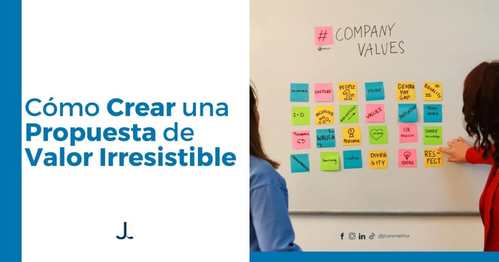 Personas diseñando una propuesta de valor con notas adhesivas en un pizarrón.