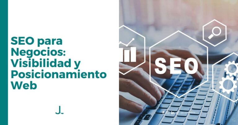 Persona usando laptop con íconos de SEO y posicionamiento web, ideal para negocios que buscan mejorar su visibilidad en Google.