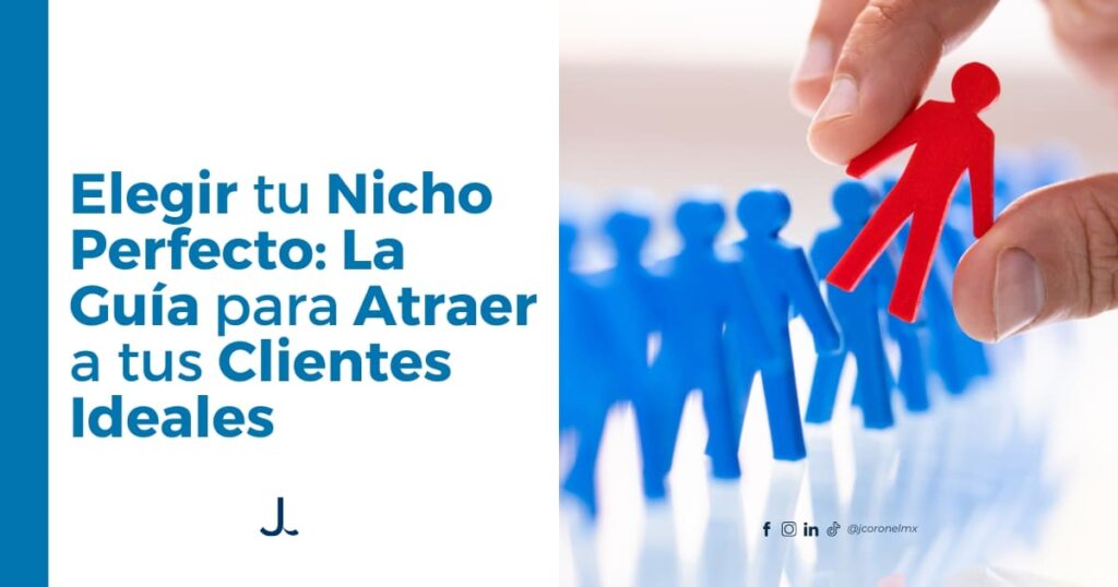 Mano eligiendo figura roja entre figuras azules que representa la selección del cliente ideal para un negocio.