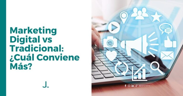 Comparativa visual entre marketing digital y marketing tradicional con íconos tecnológicos sobre teclado